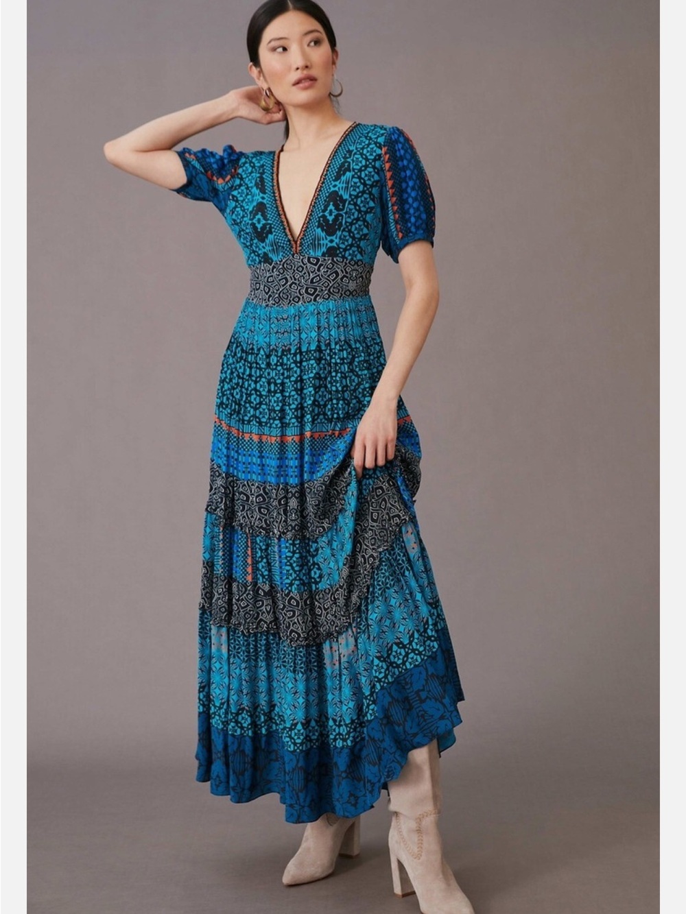 NWT Anthropologie Bhanuni by Jyoti Marian Maxi Dress blue printed